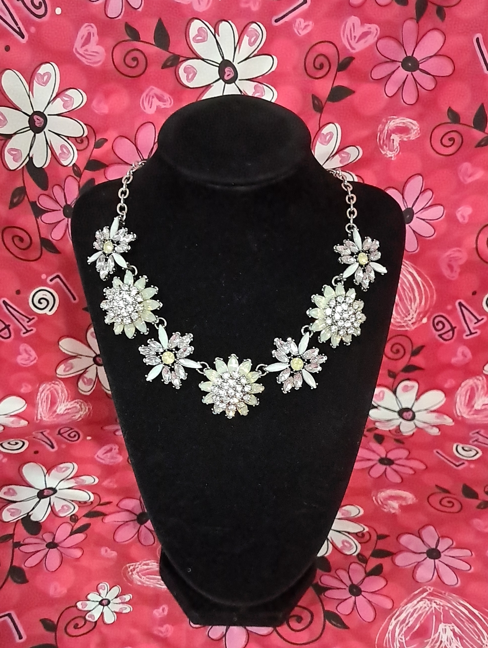 Premier Designs Floral Statement Necklace Silver Tone